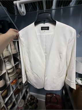 Evan Picone Cream Collarless Open-Front Blazer